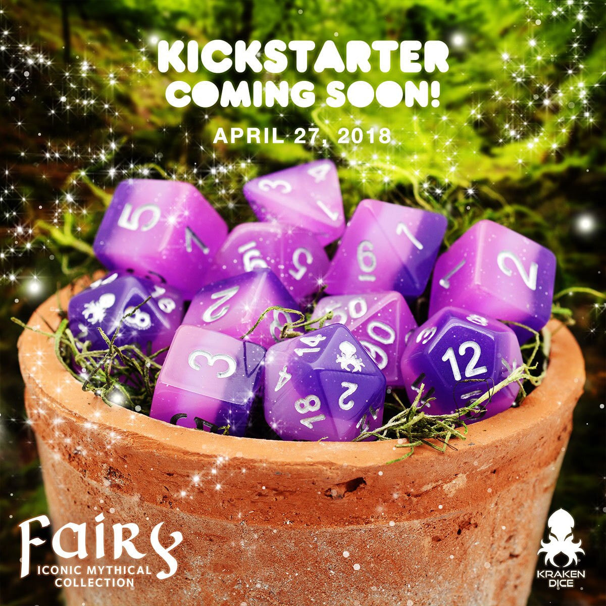 Fairy 12pc Silver Ink Dice Set With Kraken Logo